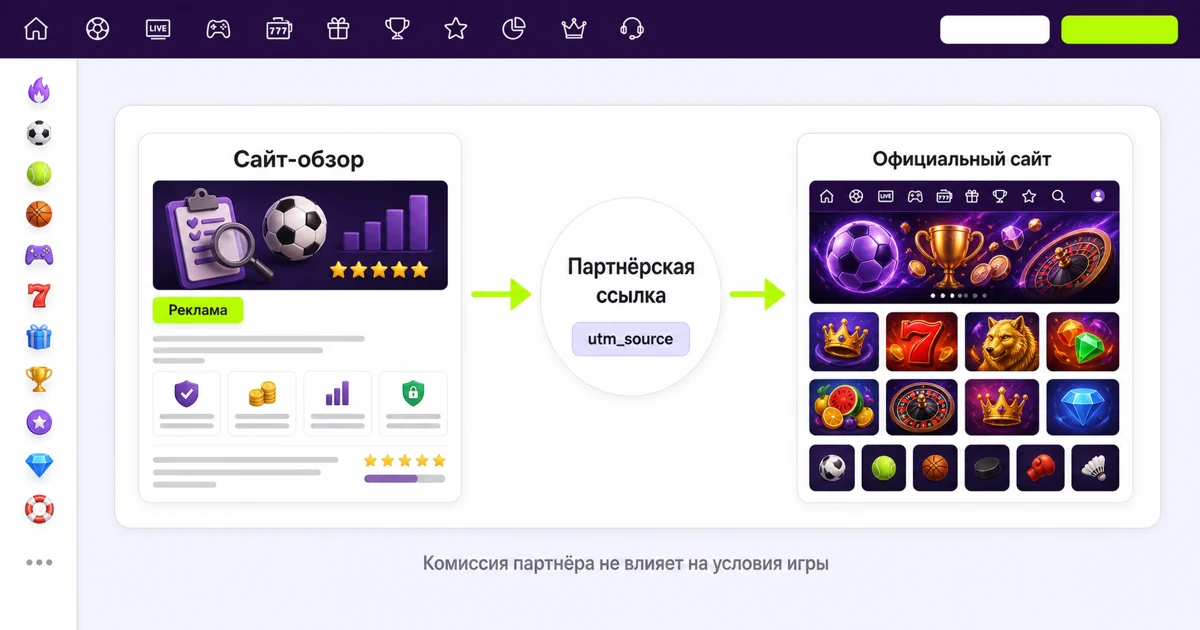 Схема партнёрского перехода от обзора к сайту оператора
