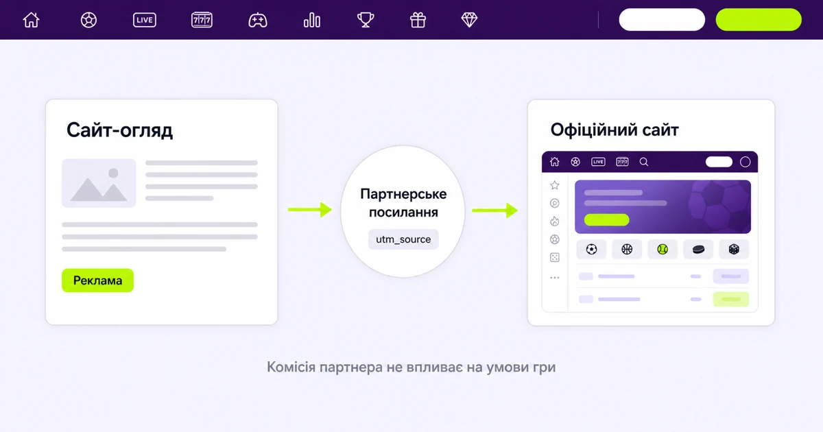 Схема партнерського переходу від огляду до сайту оператора